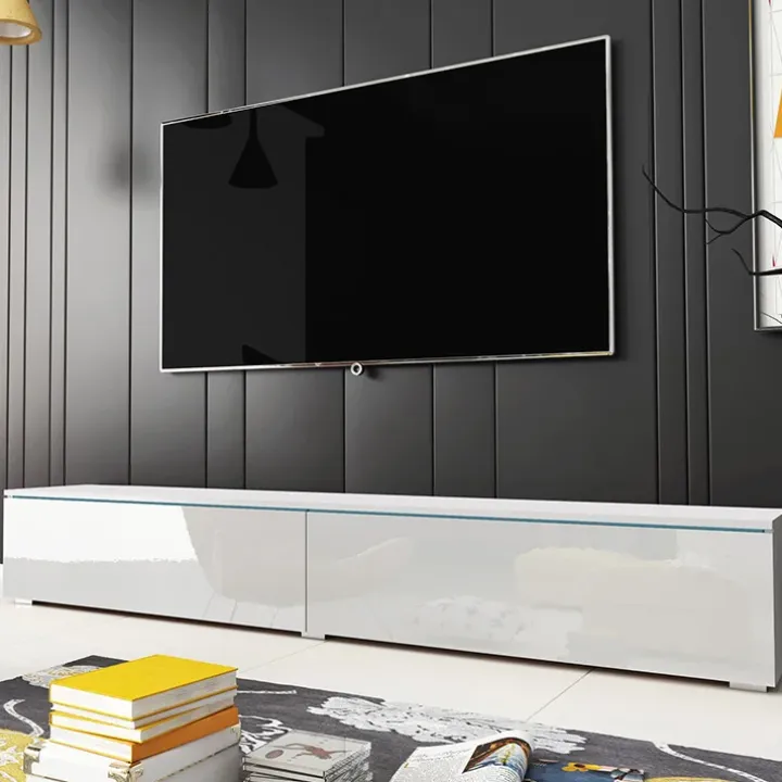 Mobile porta TV sospeso 180x30h cm design bianco lucido 2 ante Silvia