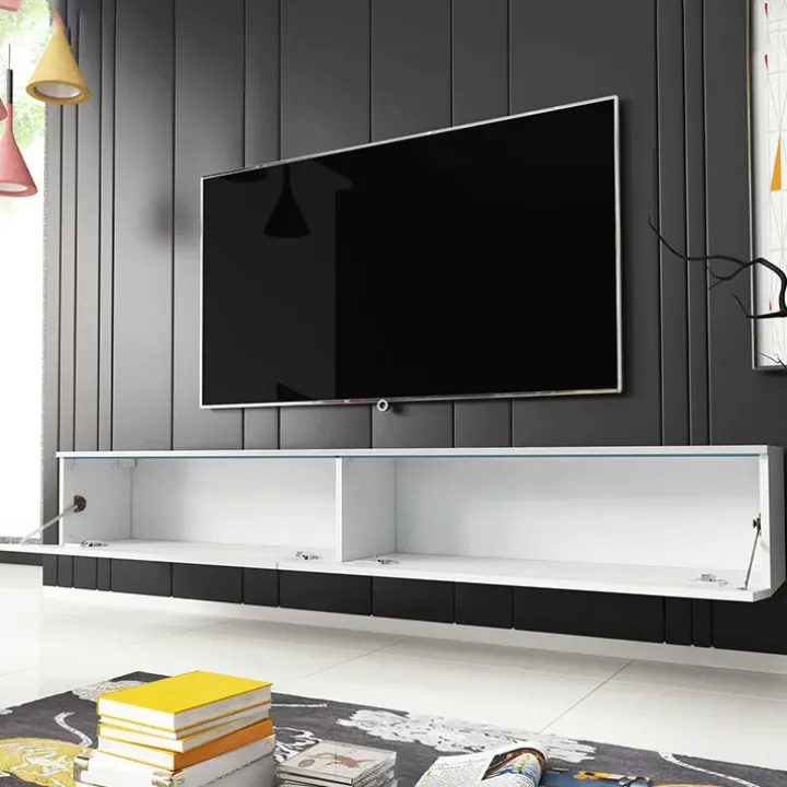 Mobile porta TV sospeso 180x30h cm design bianco lucido 2 ante Silvia