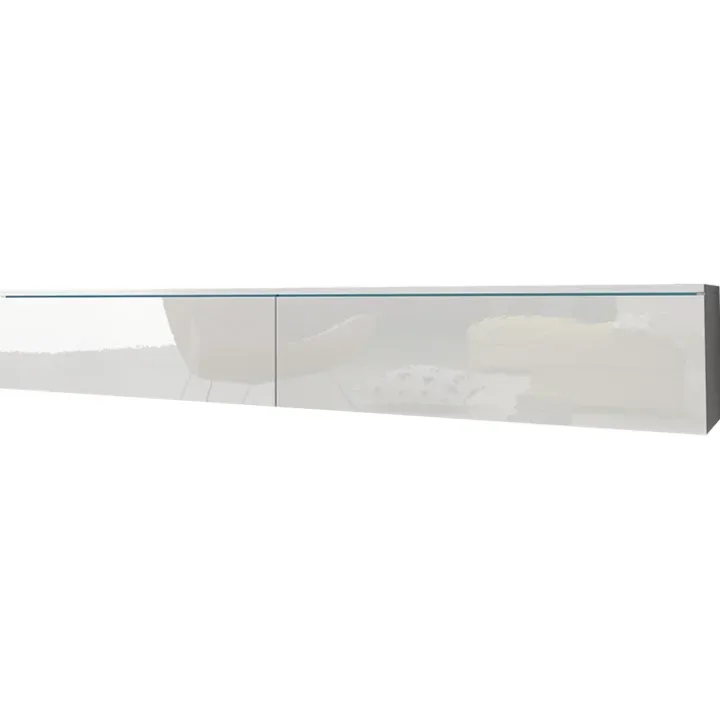 Mobile porta TV sospeso 180x30h cm design bianco lucido 2 ante Silvia