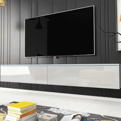 Mobile porta TV sospeso 180x30h cm design bianco lucido 2 ante Silvia