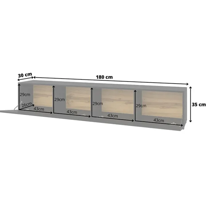 Mobile porta TV sospeso 180x35h cm nero Fusion