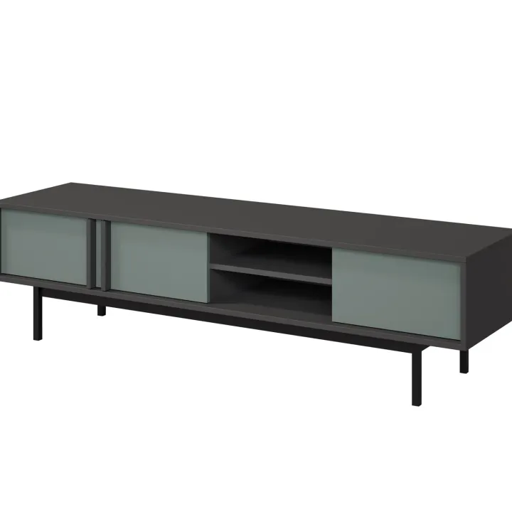 Mobile porta tv 163x43 cm 3 ante 2 vani a giorno antracite verde Essenzia