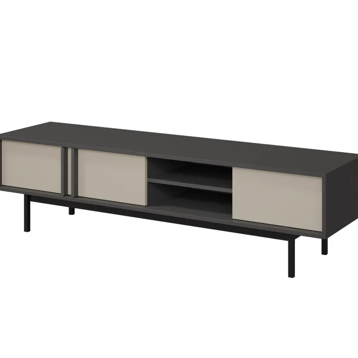 Mobile porta tv 163x43 cm 3 ante 2 vani a giorno antracite beige Essenzia