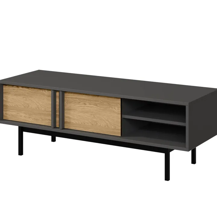 Mobile porta tv 123x43 cm 2 ante 2 vani a giorno antracite rovere Essenzia