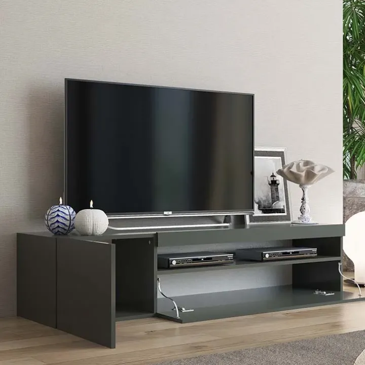 Mobile porta TV 155x37h cm 1 anta antracite laccato lucido Light Small Gihome®