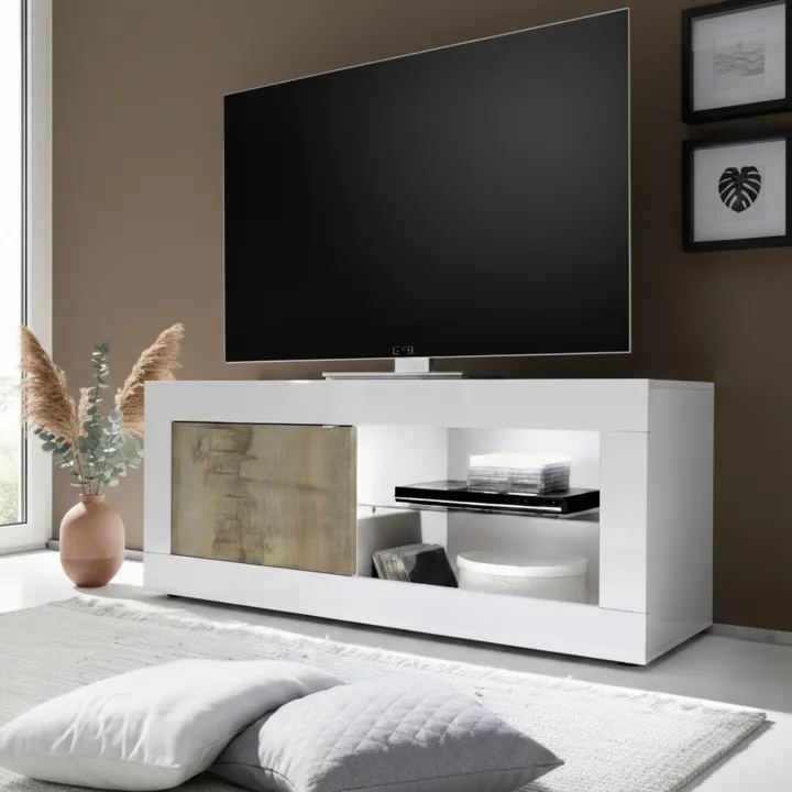 Mobile porta tv 140x56h cm 1 anta bianco lucido pero Eternity