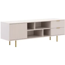 Mobile porta tv 150x52h cm 1 anta 2 cassetti cannettato moderno beige Vanessa