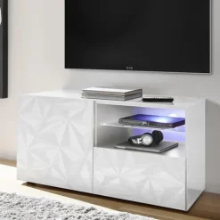 Mobile porta TV 122x57h cm1 anta 1 cassetto bianco lucido con serigrafia Marvis