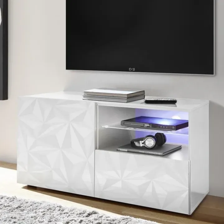 Mobile porta TV 122x57h cm1 anta 1 cassetto bianco lucido con serigrafia Marvis