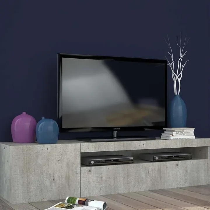 Mobile porta TV 155x37h cm 1 anta soggiorno cemento Light Small Gihome®