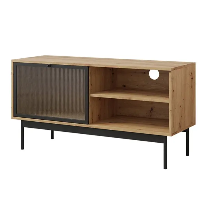 Mobile porta TV 117x60h cm 1 anta 2 vani a giorno rovere nero Herning