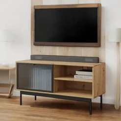 Mobile porta TV 117x60h cm 1 anta 2 vani a giorno rovere nero Herning