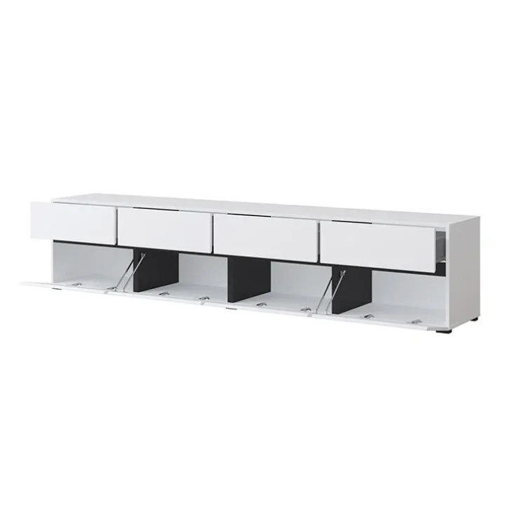 Mobile porta TV 225x48h cm 4 ante a ribalta 4 cassetti moderno bianco opaco nero Lolla