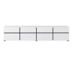 Mobile porta TV 225x48h cm 4 ante a ribalta 4 cassetti moderno bianco opaco nero Lolla