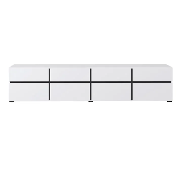 Mobile porta TV 225x48h cm 4 ante a ribalta 4 cassetti moderno bianco opaco nero Lolla