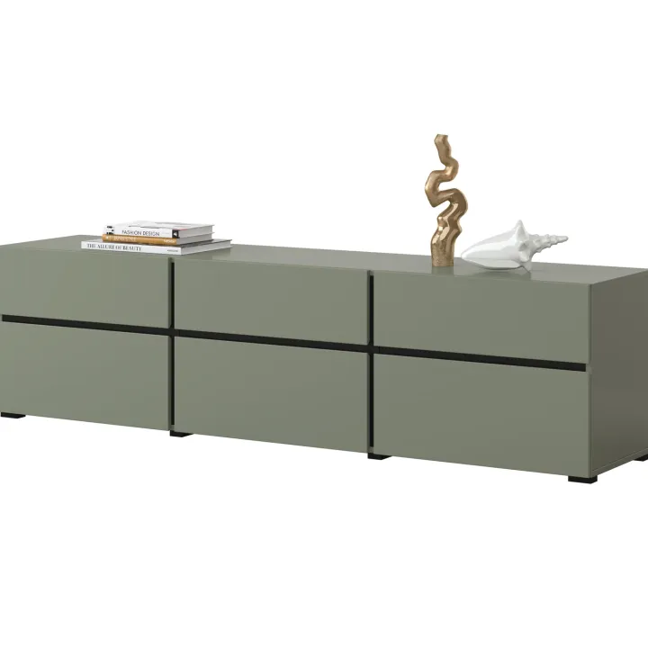 Mobile porta TV 180x48h cm 3 ante a ribalta 3 cassetti verde nero Lolla