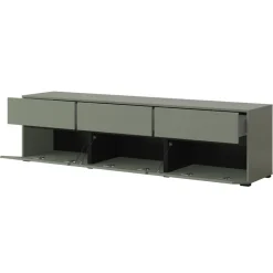 Mobile porta TV 180x48h cm 3 ante a ribalta 3 cassetti verde nero Lolla
