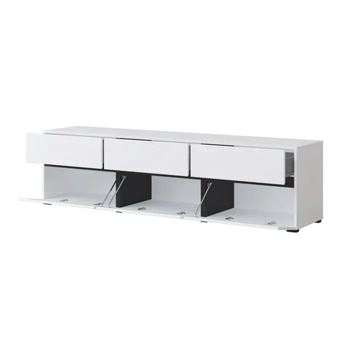 Mobile porta TV 180x48h cm 3 ante a ribalta 3 cassetti bianco opaco nero Lolla