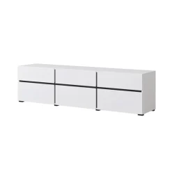 Mobile porta TV 180x48h cm 3 ante a ribalta 3 cassetti bianco opaco nero Lolla