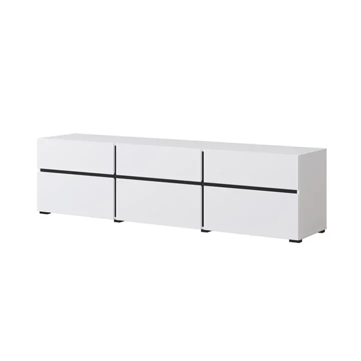 Mobile porta TV 180x48h cm 3 ante a ribalta 3 cassetti bianco opaco nero Lolla