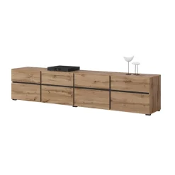Mobile porta TV 225x48h cm 4 ante a ribalta 4 cassetti moderno rovere nero Lolla