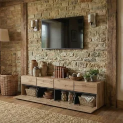 Mobile porta TV 225x48h cm 4 ante a ribalta 4 cassetti moderno rovere nero Lolla
