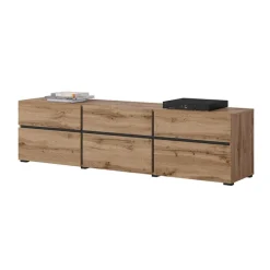 Mobile porta TV 180x48h cm 3 ante a ribalta 3 cassetti rovere nero Lolla