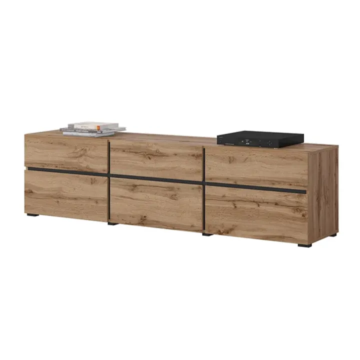 Mobile porta TV 180x48h cm 3 ante a ribalta 3 cassetti rovere nero Lolla
