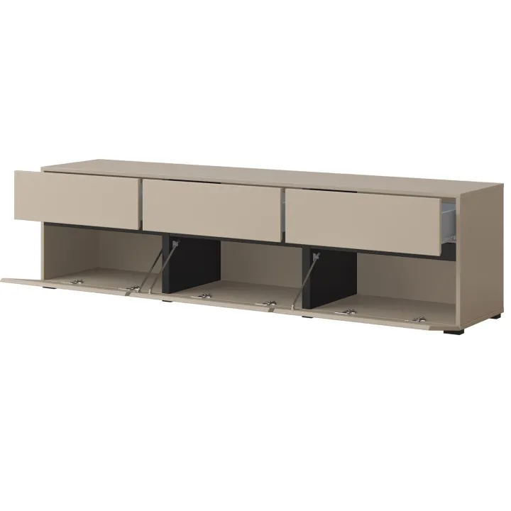 Mobile porta TV 180x48h cm 3 ante a ribalta 3 cassetti tortora nero Lolla