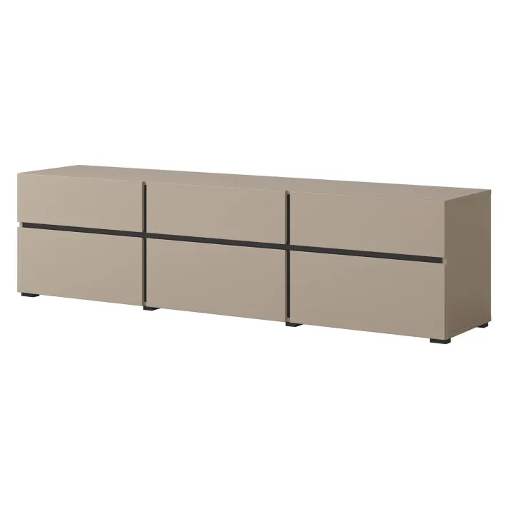 Mobile porta TV 180x48h cm 3 ante a ribalta 3 cassetti tortora nero Lolla