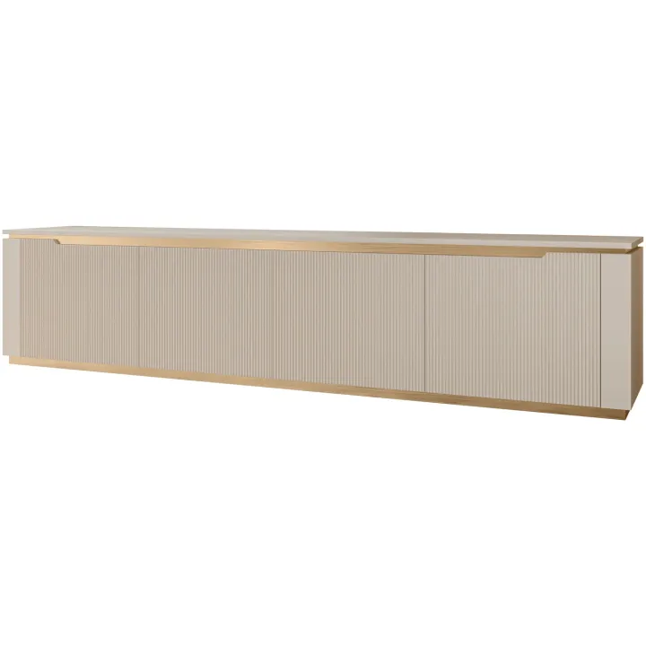 Mobile porta TV 219x50h cm 4 ante a ribalta cannettato beige cashmere oro Gatsby