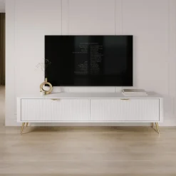 Mobile porta TV 200x51h cm 2 ante a ribalta bianco opaco cannettato Ramis