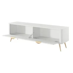 Mobile porta TV 163x51h cm 2 ante a ribalta bianco opaco cannettato Ramis