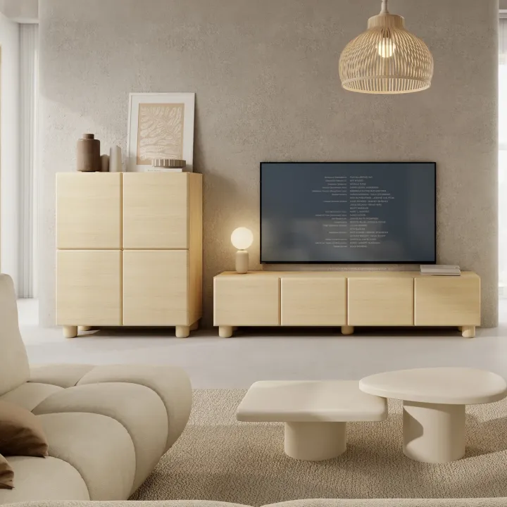 Mobile porta TV 200x47h cm 4 ante a ribalta soggiorno rovere chiaro Mellow