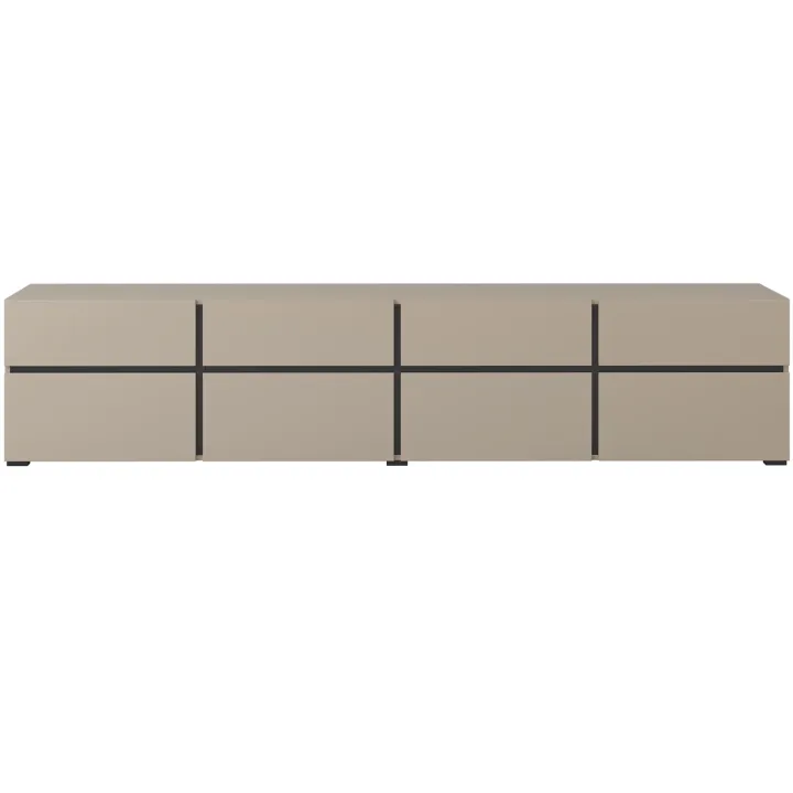 Mobile porta TV 225x48h cm 4 ante a ribalta 4 cassetti moderno tortora nero Lolla
