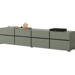 Mobile porta TV 225x48h cm 4 ante a ribalta 4 cassetti moderno verde nero Lolla