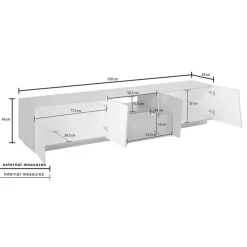 Mobile porta TV 220x46h cm 4 ante bianco lucido Candia Gihome®