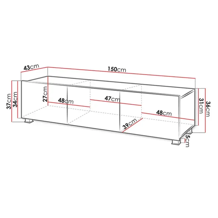 Mobile porta TV 150x37h cm 2 ante bianco lucido Mons