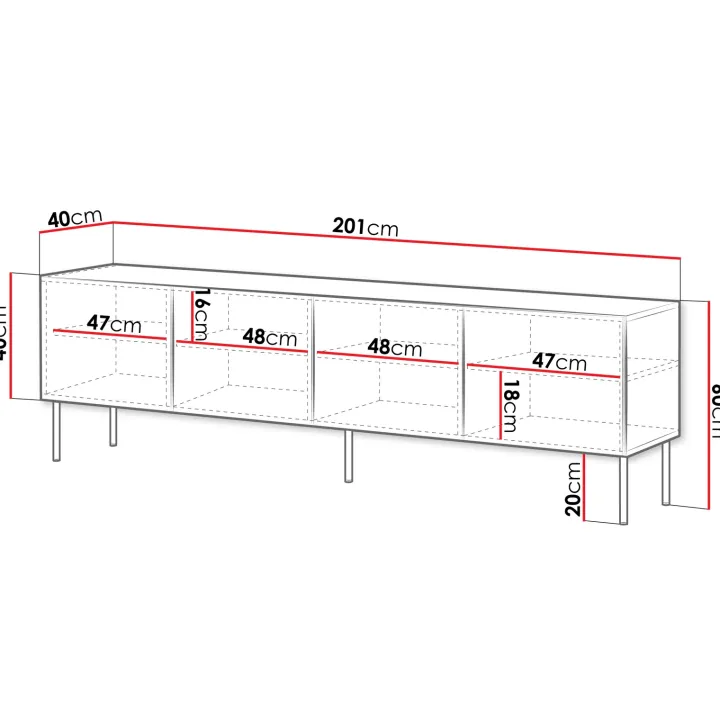 Mobile porta TV 201x60h cm 4 ante bianco opaco Stark