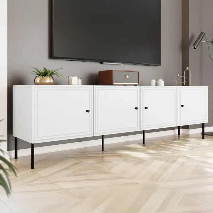 Mobile porta TV 201x60h cm 4 ante bianco opaco Stark