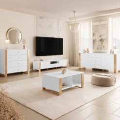 Mobile porta tv 180x40h cm 2 ante bianco oro Reflex