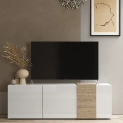 Mobile porta TV 181x59h cm 3 ante bianco lucido rovere Universal