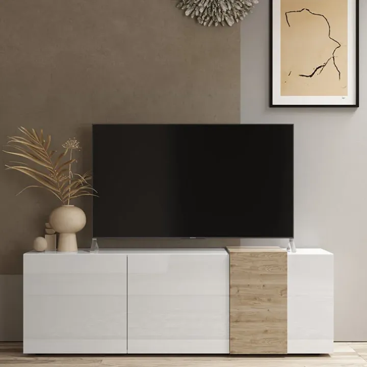 Mobile porta TV 181x59h cm 3 ante bianco lucido rovere Universal