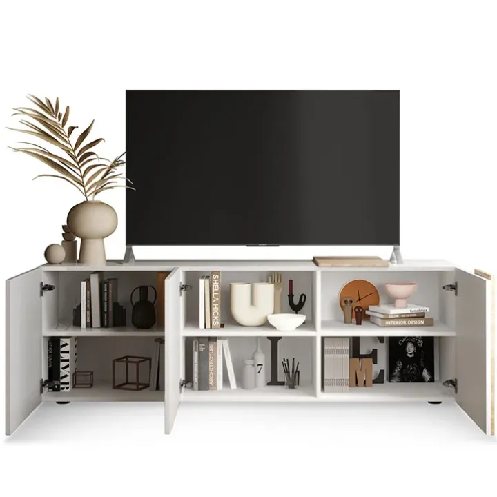 Mobile porta TV 181x59h cm 3 ante bianco lucido rovere Universal