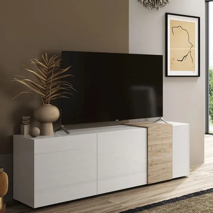 Mobile porta TV 181x59h cm 3 ante bianco lucido rovere Universal