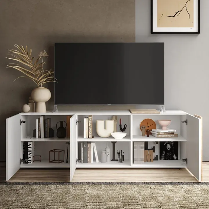Mobile porta TV 181x59h cm 3 ante bianco lucido rovere Universal