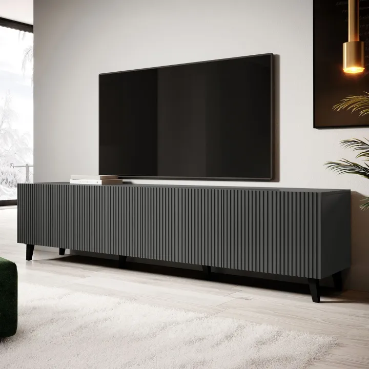 Mobile porta TV 201x53h cm 4 ante cannettato antracite Essence