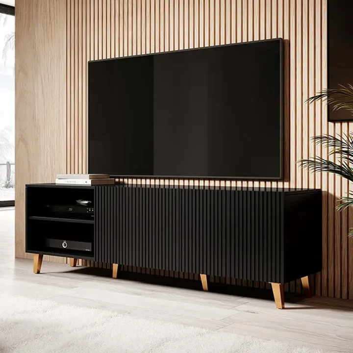 Mobile porta TV 150x52h cm 2 ante cannettato nero Essence