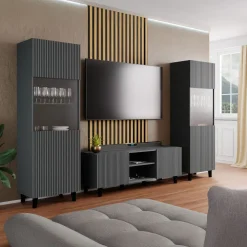 Mobile porta TV 150x52h cm 2 ante cannettato antracite Essence