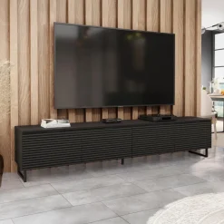 Mobile porta tv 200x40h cm 4 ante cannettato moderno nero grafite Tiziana